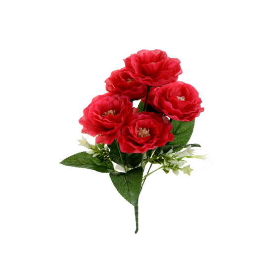 Selyemvirág kamélia csokor 31cm 7fej piros